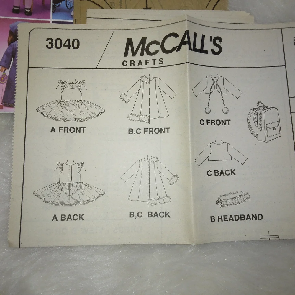MCCALL'S 3040 wardrobe for American Girl Doll,  Gotz, and other 18 inch …